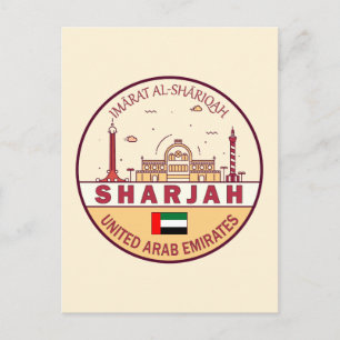 Sharjah Förenade Arabemiraten City Skyline Emblem Vykort