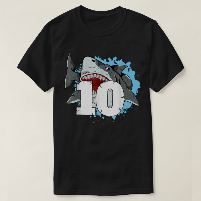 Shark 10:e födelsedagspojken 10 Tio-Temaparty för  T Shirt (Design framsida)