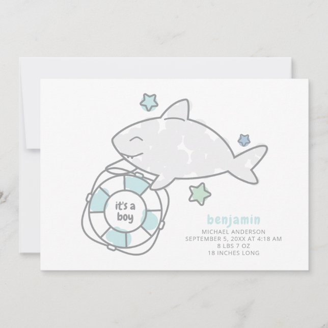 Shark Ahoy Pojke Birth Meddelande (Framsida)