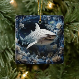 Shark Älskare Gift jul Julgransprydnad Keramik