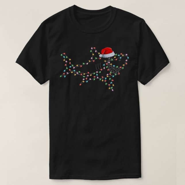 Shark Älskare Julafton Ljus Santa Hat Shark jul T Shirt (Design framsida)