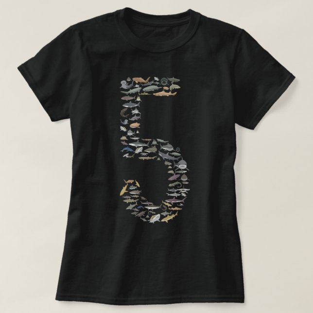 Shark Älskare Typ av haj fem år BDAY 5th Bir T Shirt (Design framsida)