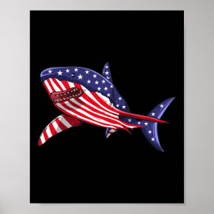 Shark American Flagga Jawsome 4:e juli Kids Boys Poster
