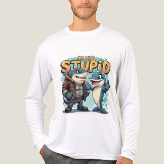 Shark and Dolphin "I'm With Stupid" Funny design T Shirt