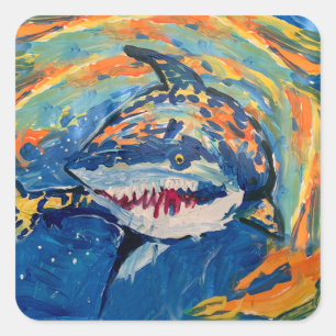 Shark "Art by Kids" Fyrkantigt Klistermärke