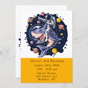 Shark Astronaut Space Boy Födelsedagsfest Inbjudningar