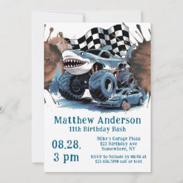 Shark Attack Monster Lastbil Birthday Bash Inbjudningar