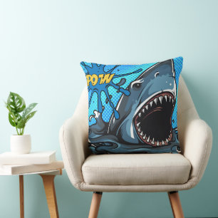 Shark Attack POW Superhjälte Tecknad Vatten Splat Kudde