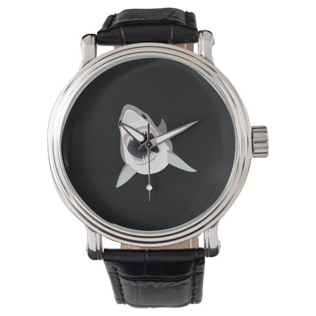 Shark Attack - Underbar vit haj visar dess Bita Armbandsur (Framsida)