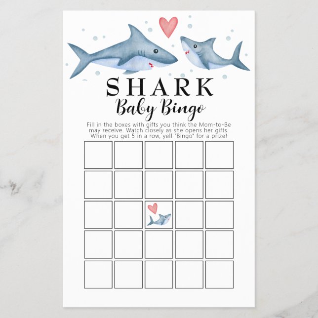 Shark Baby Shower Baby Bingo Card Flygblad (Framsidan)