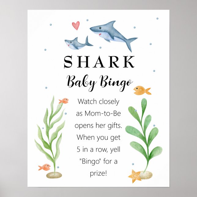 Shark Baby Shower Baby Bingo-tecken Poster (Framsidan)