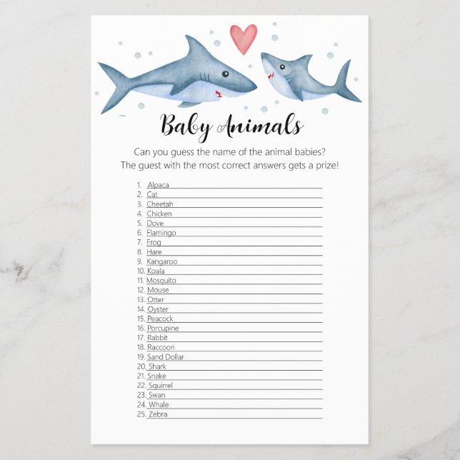 Shark Baby Shower Baby djur Game Flyer (Framsidan)