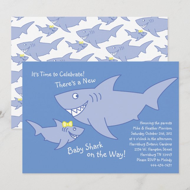 Shark Baby Shower Gender Neutral Co-Ed Inbjudningar (Fram/baksida)
