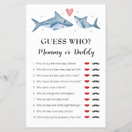 Shark Baby Shower "gissa vem Mamma eller pappa"-sp Flygblad