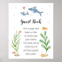 Shark Baby Shower "Guest Bok"-skylt Poster