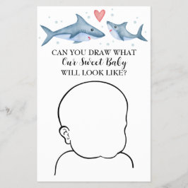 Shark Baby Shower Kan du rita Baby-spel Flygblad