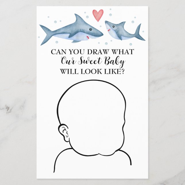 Shark Baby Shower Kan du rita Baby-spel Flygblad (Framsidan)