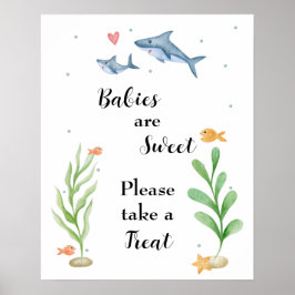 Shark Baby Shower, ta ett Treat tecken Poster