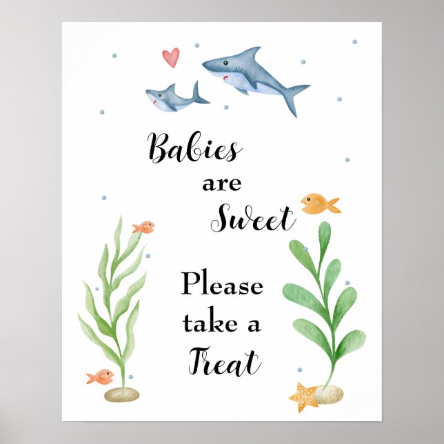 Shark Baby Shower, ta ett Treat tecken Poster (Framsidan)