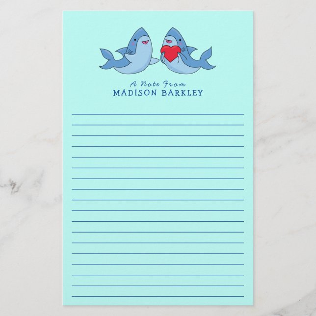 Shark Barn Cute Kawaii Stationery Brevpapper (Framsida)