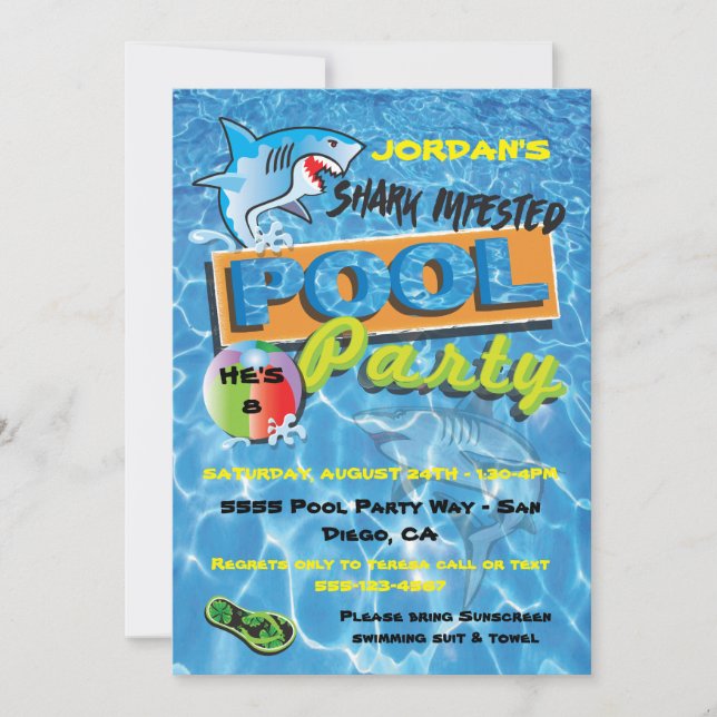 Shark Bassäng Födelsedagsfest inbjudan (Framsida)