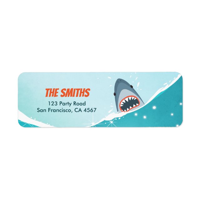 Shark Bassäng party Adressetiketter Ocean Splish B Returadress Etikett (Framsidan)