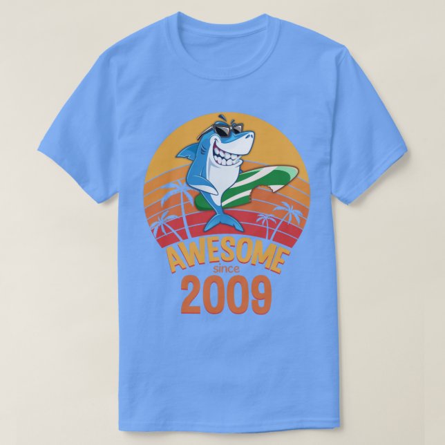 Shark Birthday 11 Years Old Surf Awesome Since 200 T Shirt (Design framsida)