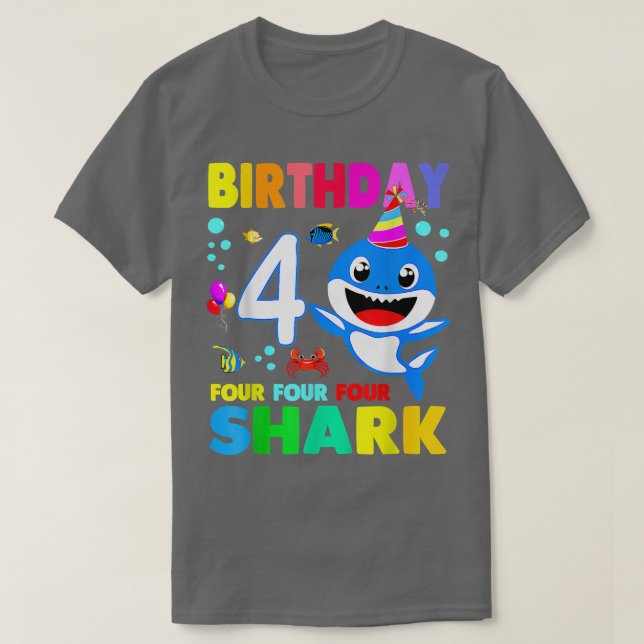 Shark Birthday 4 Years Old 4th Birthday Matching F T Shirt (Design framsida)