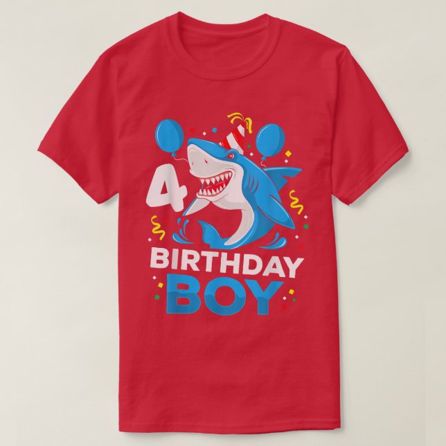 Shark Birthday 4 Years Old 4th Birthday Matching F T Shirt (Design framsida)