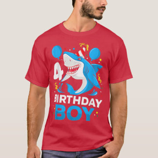 Shark Birthday 4 Years Old 4th Birthday Matching F T Shirt