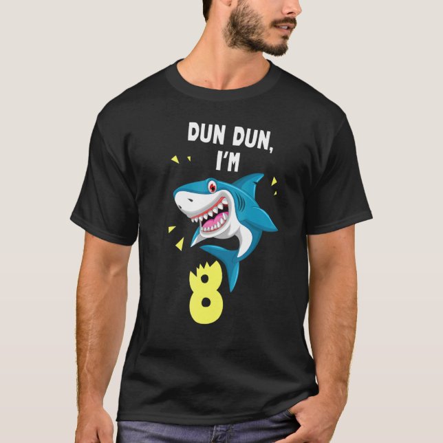 Shark Birthday 8 Year Old Boy Sharage Age 8 T Shirt (Framsida)