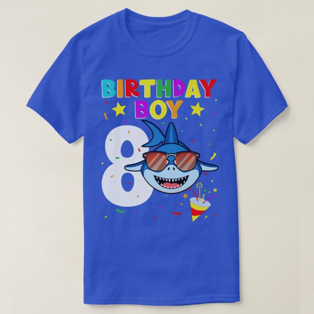 Shark Birthday 8 Years 8th Birthday Boy Matchi T Shirt (Design framsida)