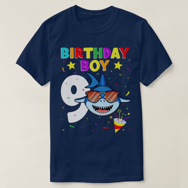 Shark Birthday 9 Years Old 9 Birthday Boy Matchi T Shirt (Design framsida)