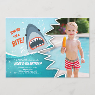 Shark Birthday Bassäng party-Bita Shark Bait Simm Inbjudningar