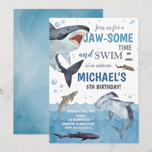 Shark Birthday Inbjudningar (Fram/baksida)