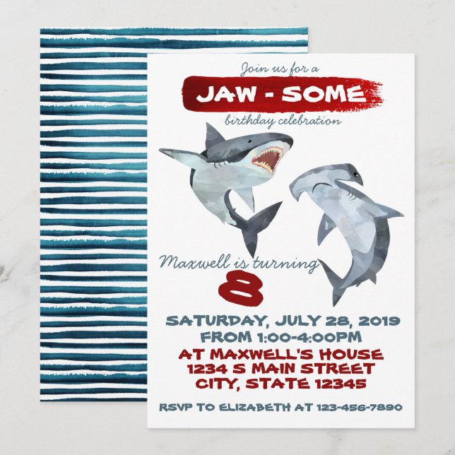 Shark Birthday Inbjudningar (Fram/baksida)