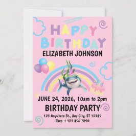 Shark Birthday Invitation in Pink Inbjudningar