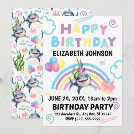 Shark Birthday Invitation in White Inbjudningar