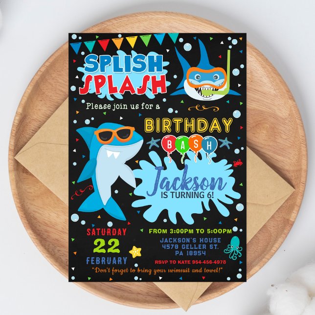 Shark Birthday Invitation Splish Splash Party Inbjudningar (Skapare uppladdad)