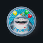 Shark Birthday Kids Knapp<br><div class="desc">Blåhaj med party hatt med ballonger.</div>