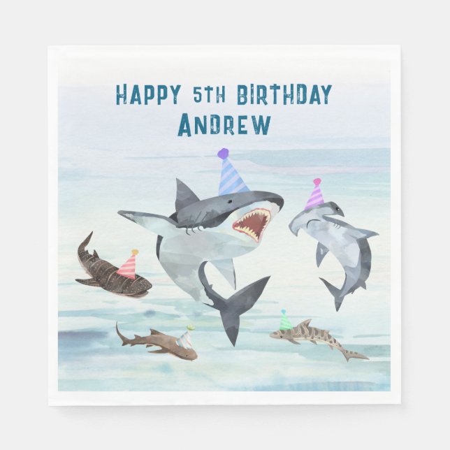 Shark Birthday Pool Party Napkins Pappersservett (Framsidan)