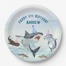 Shark Birthday Pool Party Paper Plates