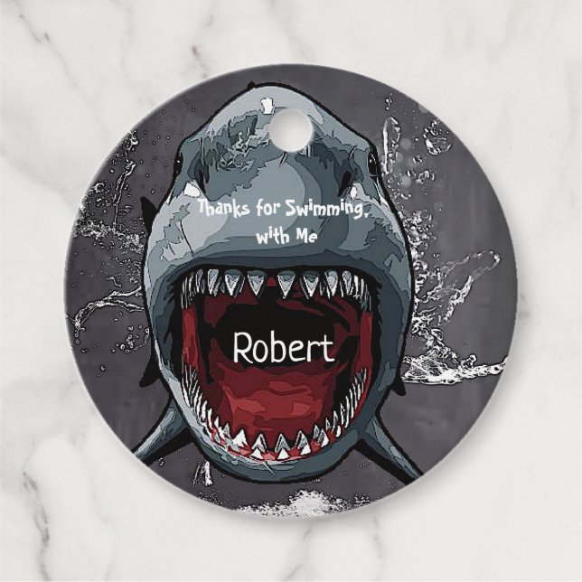 Shark Birthday, Shark Attack Gåvor Etiketter (Framsida)
