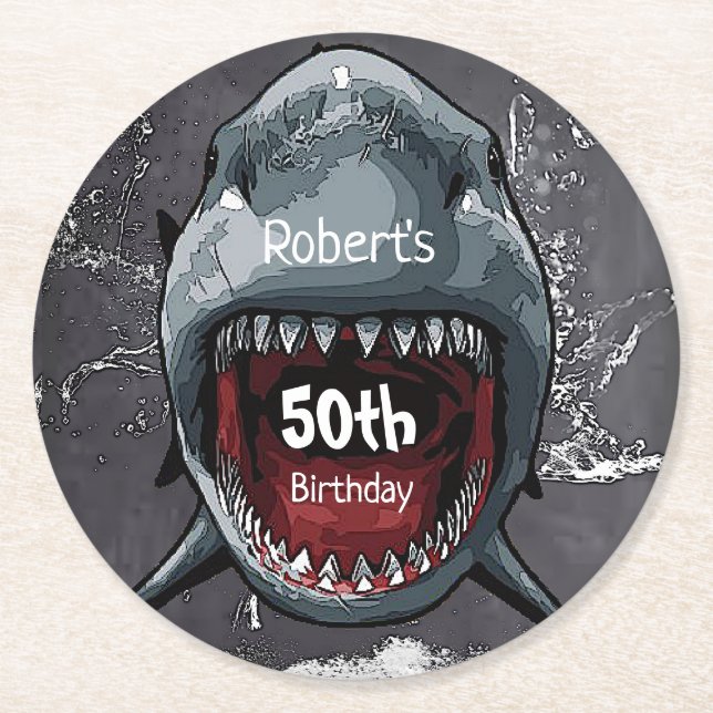 Shark Birthday, Shark Attack Underlägg Papper Rund (Framsidan)