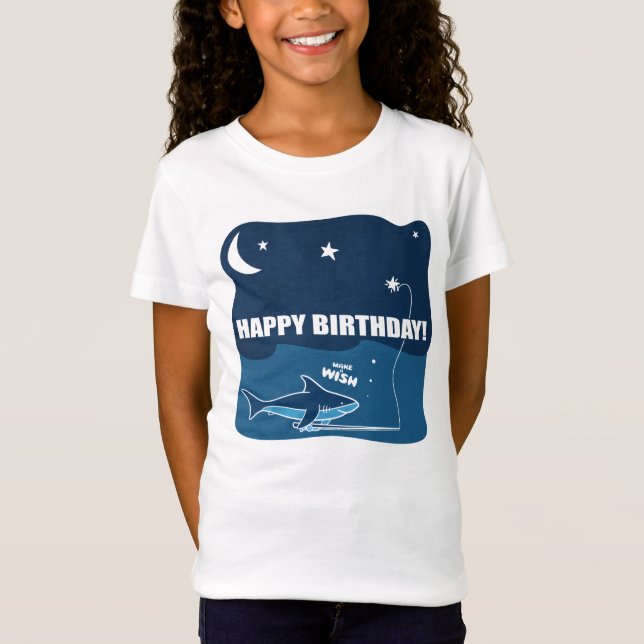 Shark Birthday Wish T Shirt (Framsida)