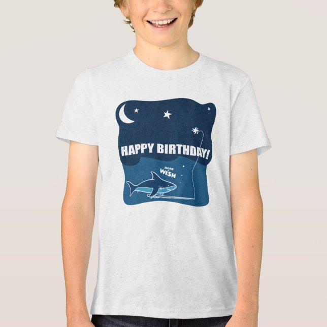 Shark Birthday Wish T Shirt (Framsida)