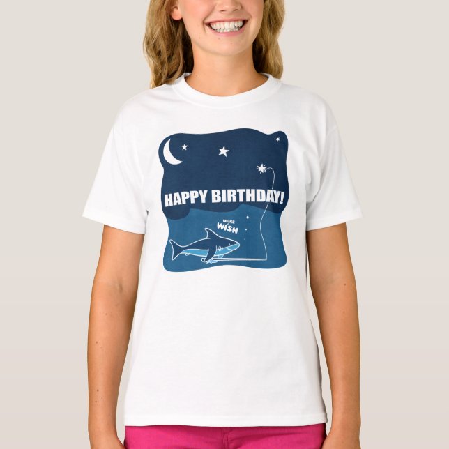 Shark Birthday Wish T Shirt (Framsida)