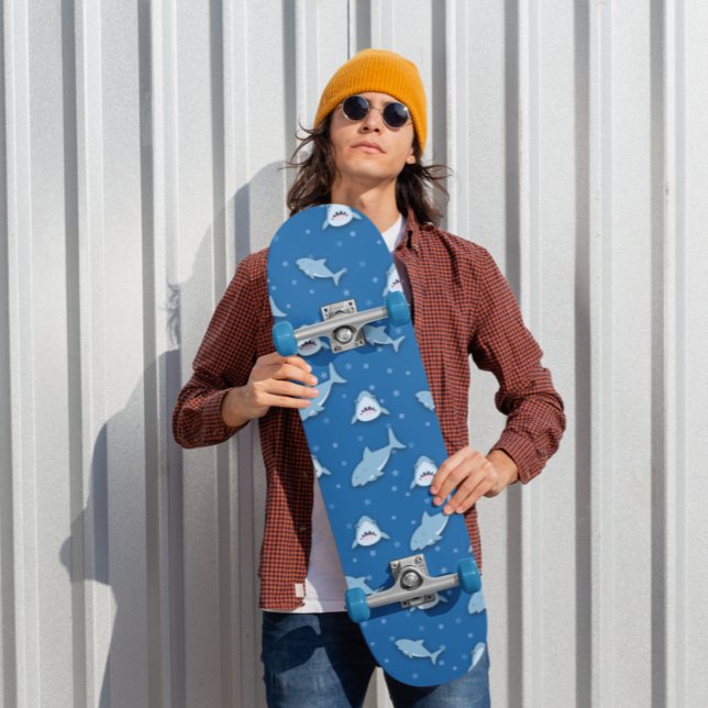 Shark Blue White Mini Skateboard Bräda 18,5 Cm (Skapare uppladdad)