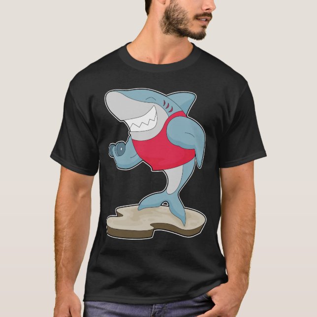 Shark Bodybuilding Dumbbell T Shirt (Framsida)