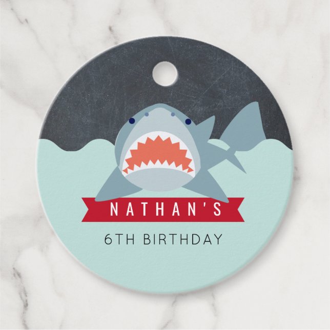 Shark Boy Navy Blue Bassäng Birthday Gåvor Etiketter (Framsida)